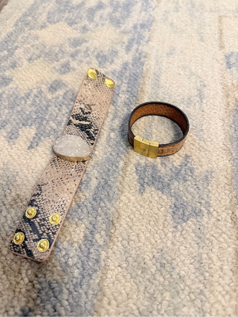 2 Snake-Print Leather Cuff Bracelet with Gold Accents